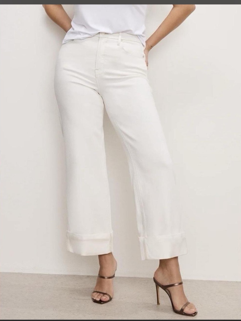 Good American White Good Skate Crop Wide-Leg High-Rise Jeans